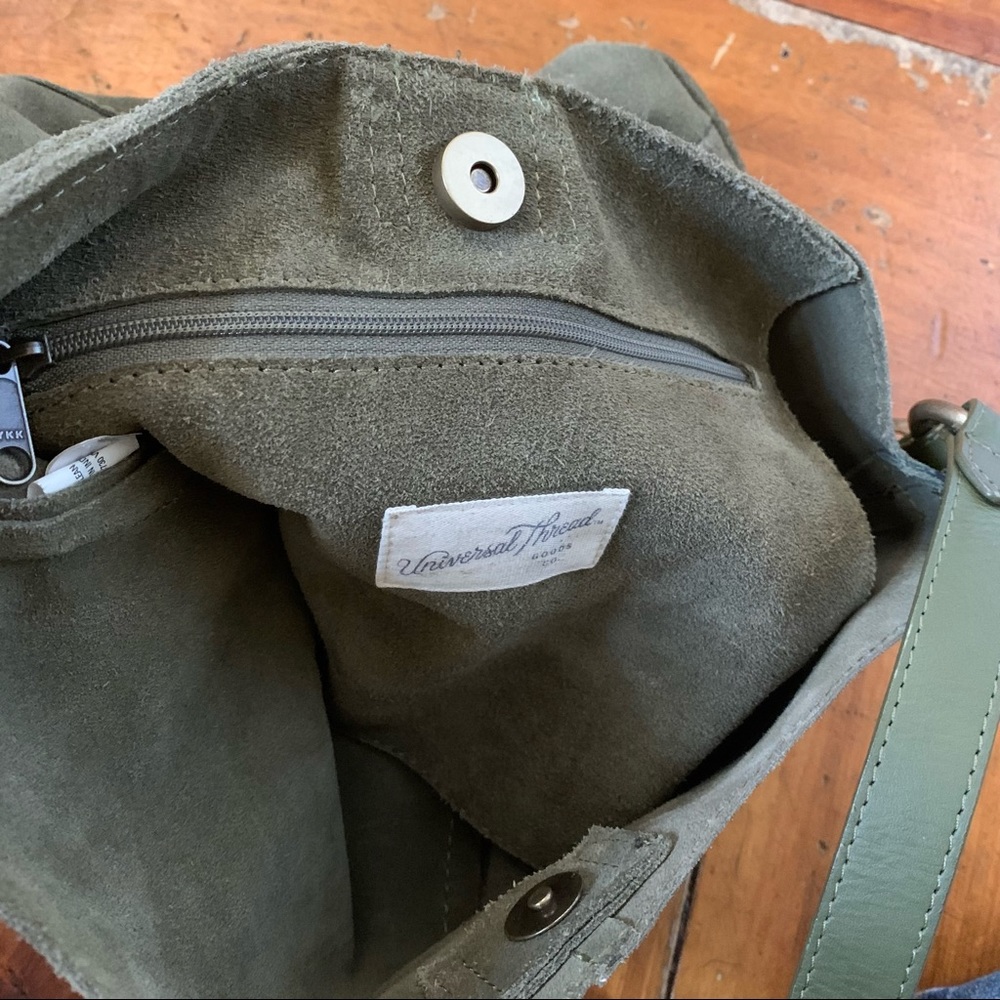 Universal Thread olive green suede bucket  handbag